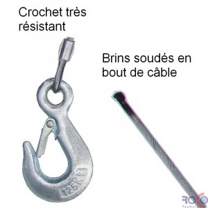 Cable acier + crochet 3mm 12 m palan 125-250
